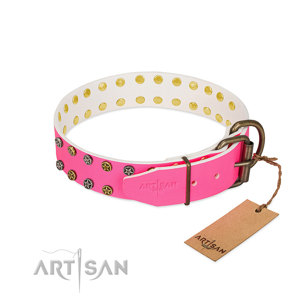 Gentle to touch full grain leather collar with studs for your canine